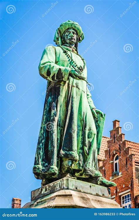 The Statue Of Jan Van Eyck In Bruges Belgium Stock Image Image Of