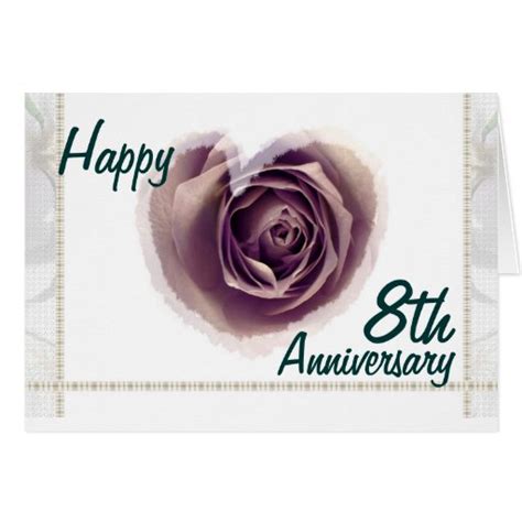 8th Wedding Anniversary - Purple Rose Heart Card | Zazzle