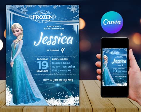 Editable Frozen Birthday Invitation Template Princess Elsa Etsy