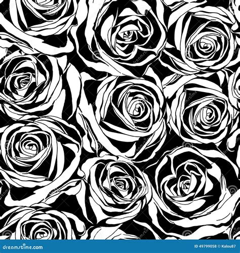 Vector Seamless Pattern With Black Roses Flowers Stock Vector