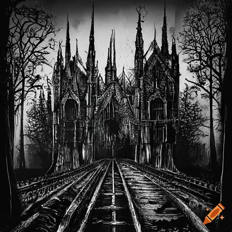 Black And White Inked Gothic Landscape Inspired By Black Metal Album