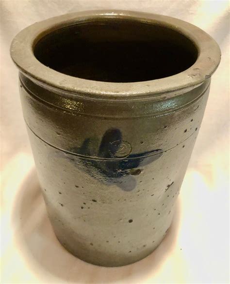 Antique Pennsylvania Stoneware Crock With Cobalt Blue Floral Design