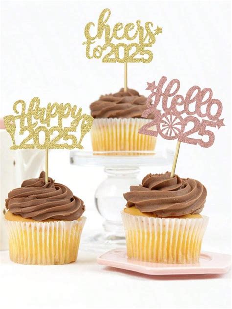 Pcs Happy New Year Cupcake Toppers Glitter Hello Cheers To