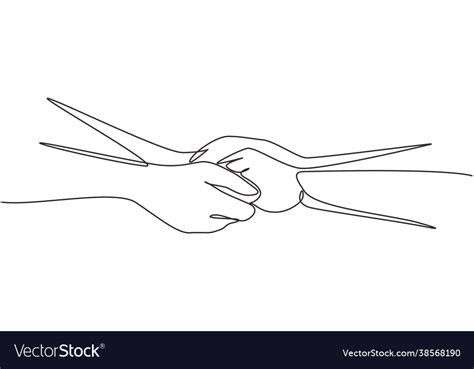 Single One Line Drawing Two Hands Holding Each Vector Image