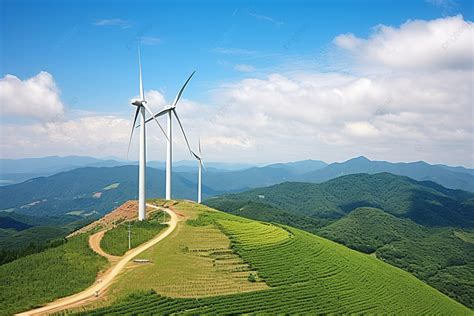 Tall Wind Turbine In The Mountains Background Gangneung Si Gangwon Do