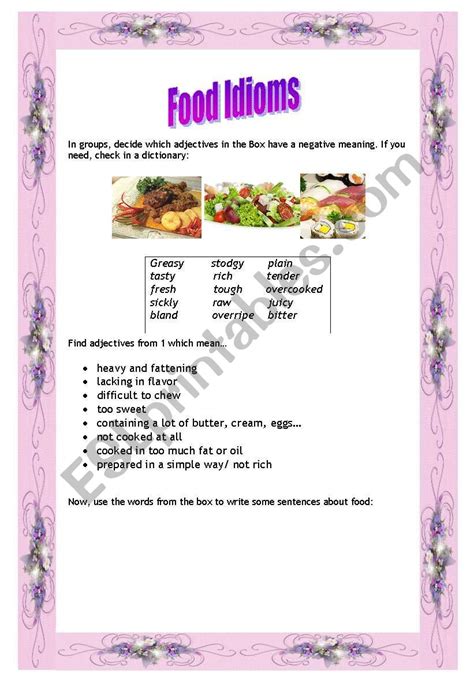 Food Idioms Esl Worksheet By Juliana Rc