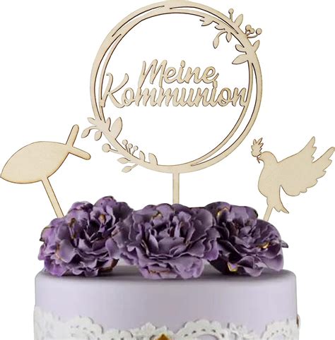 WANYIG 3 Stück Cake Topper Tortenstecker Meine Kommunion Naturholz