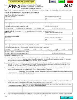 Fillable Online Revenue Wi Form Pw Wisconsin Nonresident Partner