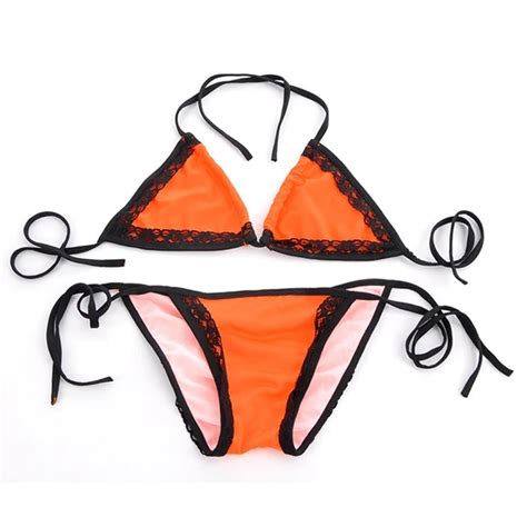 Sexy Women Summer Beach Bikini Swimwear Lace Scrunch Pucker Butt Orange