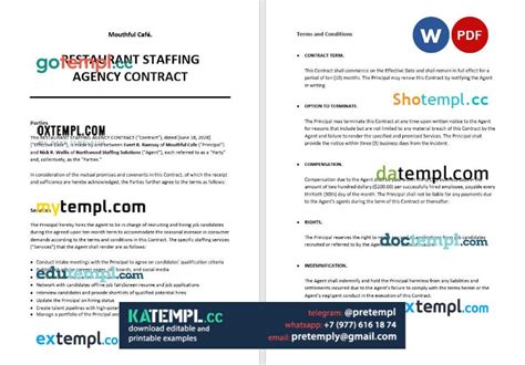 Restaurant Staffing Agency Contract Template Word And PDF Format Katempl