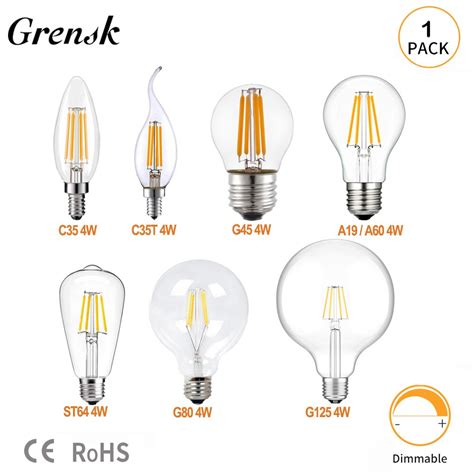 Grensk C35 4W 6W LED Filament Bulb E27 Dimmable Retro Edison Lamps E14