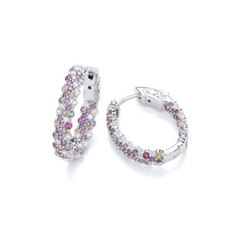 Silver Pastel Rainbow Cubic Zirconia Hoop Earrings Cavendish French