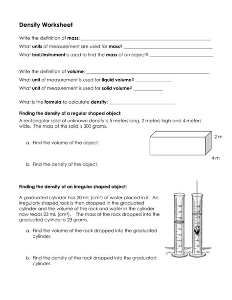 Density Worksheet