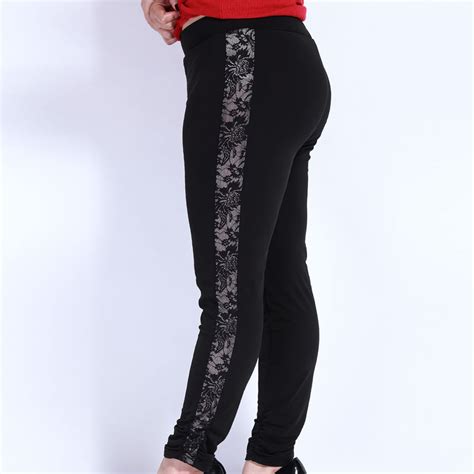 Polyester Spandex Pants Women Black Skinny Autumn Lace Plus Size