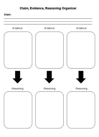 A Graphic Diagram With The Words Clam Evidence Reasoning Organizer