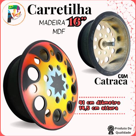 Carretilha De Madeira Mdf 41 Cm Catraca Grafitada Pipa 01 Unidade