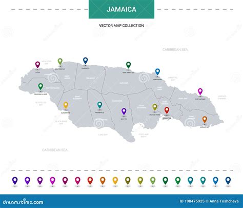 Mapa De Jamaica Con Marcas De Puntero De Ubicación Ilustración Del