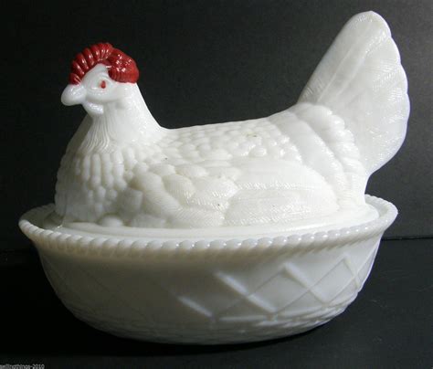 Collectibles Candy Dish Trinket Dish Westmoreland Milk Glass Chicken Hen Decor Vintage Hen And