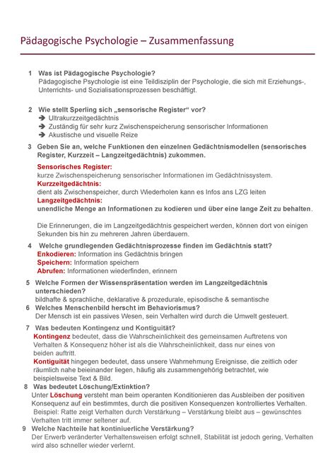 Pädagogische Psychologie Psychologie Zusammenfassung 1 Was Ist