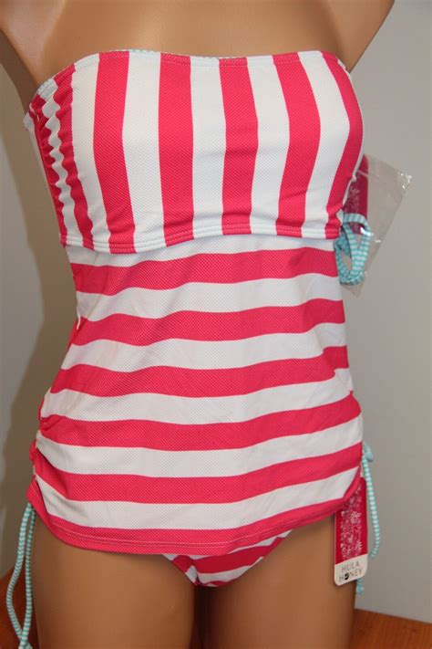 NWT Hula Honey Swimsuit Bikini Tankini 2pc Set Sz S Red Removable Strap