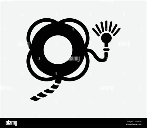Lifebuoy With Line Rope And Flashing Flash Light Beacon Black White