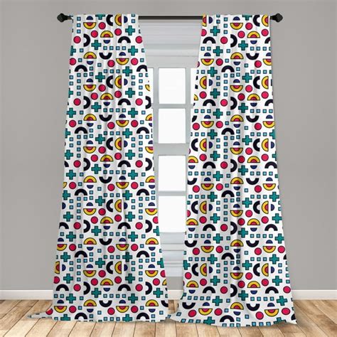 Colorful Curtains 2 Panels Set Memphis Style Geometric Composition