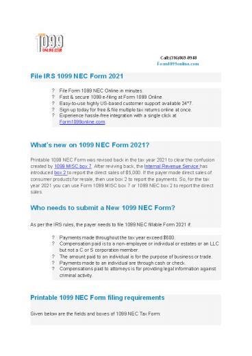 PPT 1099 NEC Form Nonemployee Compensation Internal Revenue