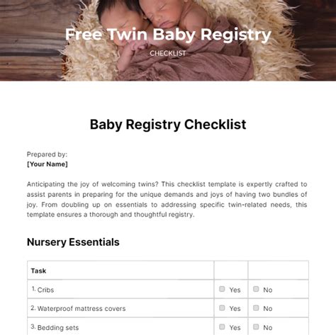 Free Twin Baby Registry Checklist Template Edit Online And Download