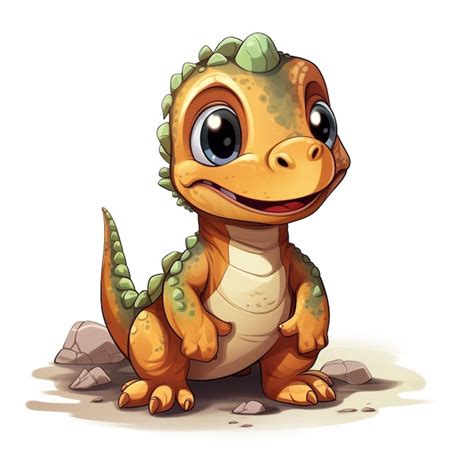 Dinosaurio De Dibujos Animados Sentado En El Suelo Con Una Gran Sonrisa