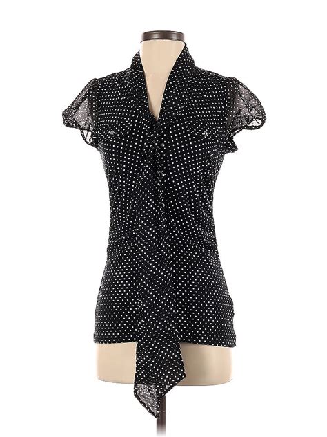 White House Black Market Polka Dots Black Short Sleeve Blouse Size Xs