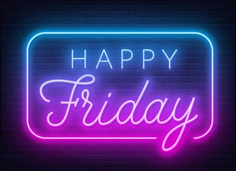 Premium Vector Happy Friday Neon Sign Greeting Card On Dark Background