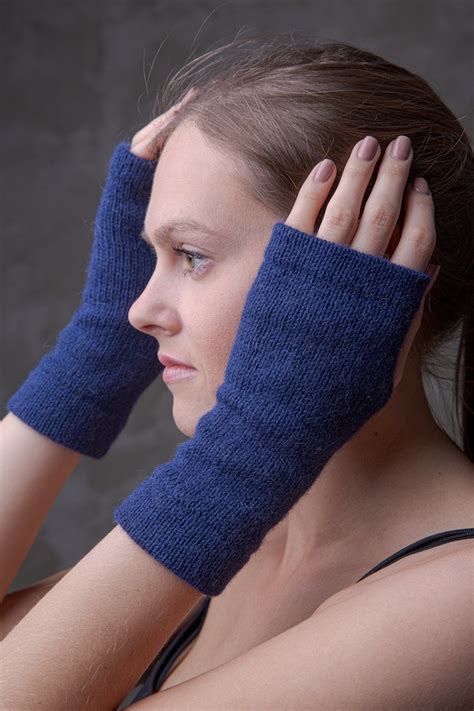 Gray Knitted Alpaca Wool Fingerless Gloves Arm Warmers In Etsy