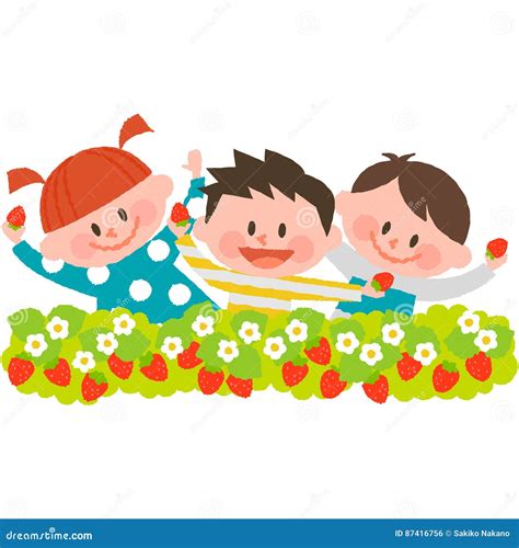 Strawberry Picking Cartoon Vector | CartoonDealer.com #87416733