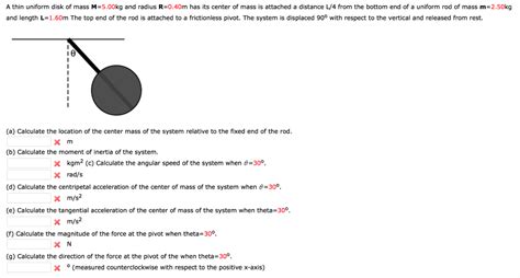 Solved A Thin Uniform Disk Of Mass M500kg And Radius