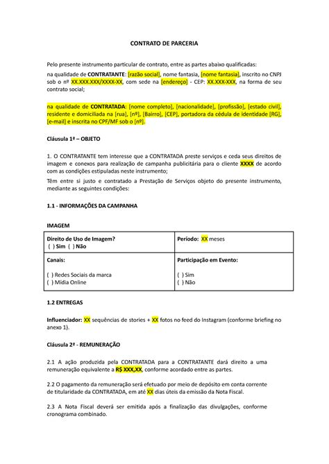 Modelos De Contratos Termo De Parceria Modelo Contrato De