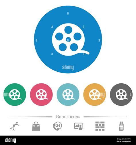 Rollo De Pel Cula Iconos Blancos Planos Sobre Fondos De Color Redondos