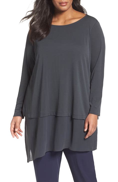 Eileen Fisher Stretch Silk Jersey And Crepe Tunic Nordstrom Eileen