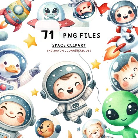 Watercolor Space Clipart Bundle Astronaut Nursery Clipart Astronaut