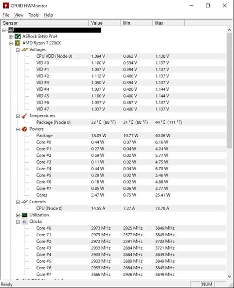 価格 core performance boostを無効にしたときのアイドル時の様子AMD Ryzen 7 2700X