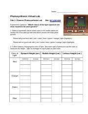 Photosynthesis Virtual Lab Factors Affecting Photosynthesis Name