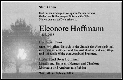 Alle Traueranzeigen für Eleonore Hoffmann trauer rp online de