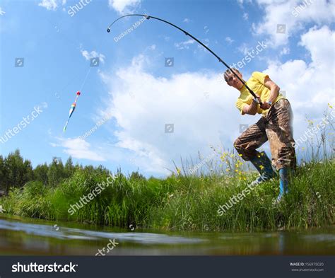 Young Man Fishing Pond Sunny Day Stock Photo 156975020 Shutterstock