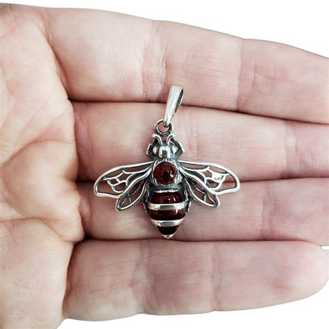 Cherry Amber Sterling Silver Bee Pendant Amberman