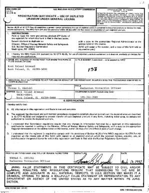 Fillable Online NRC Form 244 Registration Certificate Use Of