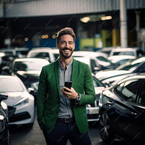 Premium Photo Man Standing In Parking Lot With Cell Phone