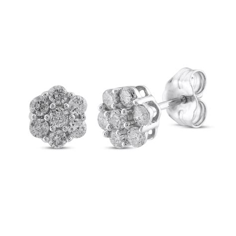 Diamond Seven Stone Flower Stud Earrings 15 Ct Tw 10k White Gold Kay