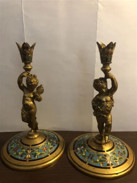 ANCIENNE RARE BOUGEOIR En émail Cloisonné Et Bronze doré EUR 400 00