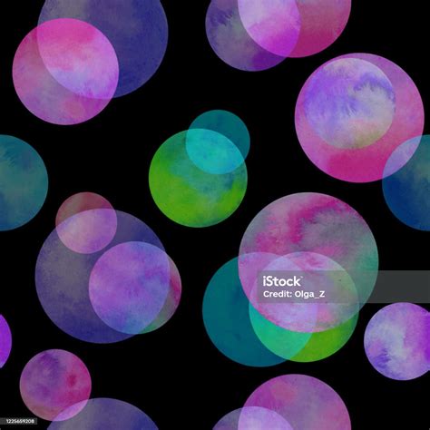 Circles Multicolored Neon Watercolor Seamless Pattern Abstract