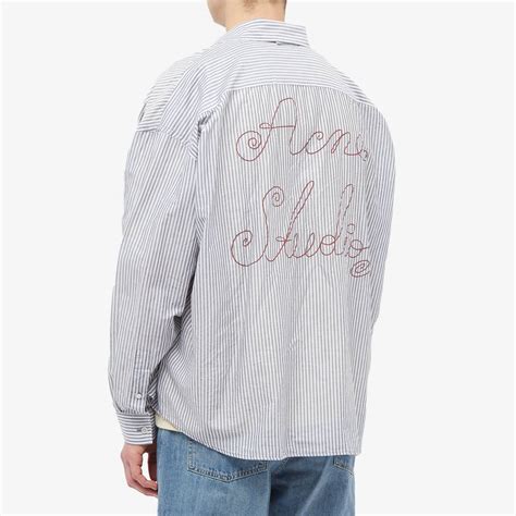 Acne Studios Setiro Embroidered Stripe Shirt Grey And White End