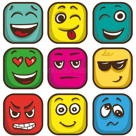 Sistema De Emoticons Coloridos Emoji Cuadrado Plano Ilustraci N Del